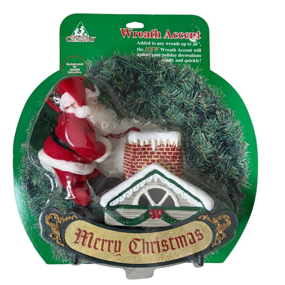 VTG Holiday Creations Wreath Accent Santa Claus Chimney Merry Christmas NEW